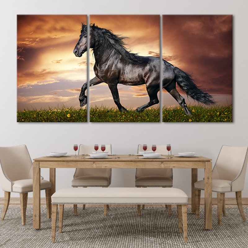 3 Pc Black Horse Wall Decor Photo Tiles | Elegant Design | Self‑Adhesive Double Tape | Size 8x11 | Premium Finish