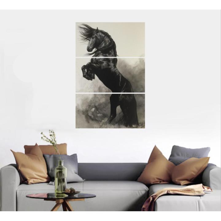 3 Pc Black Horse Wall Decor Photo Tiles | Horizontal | High Quality